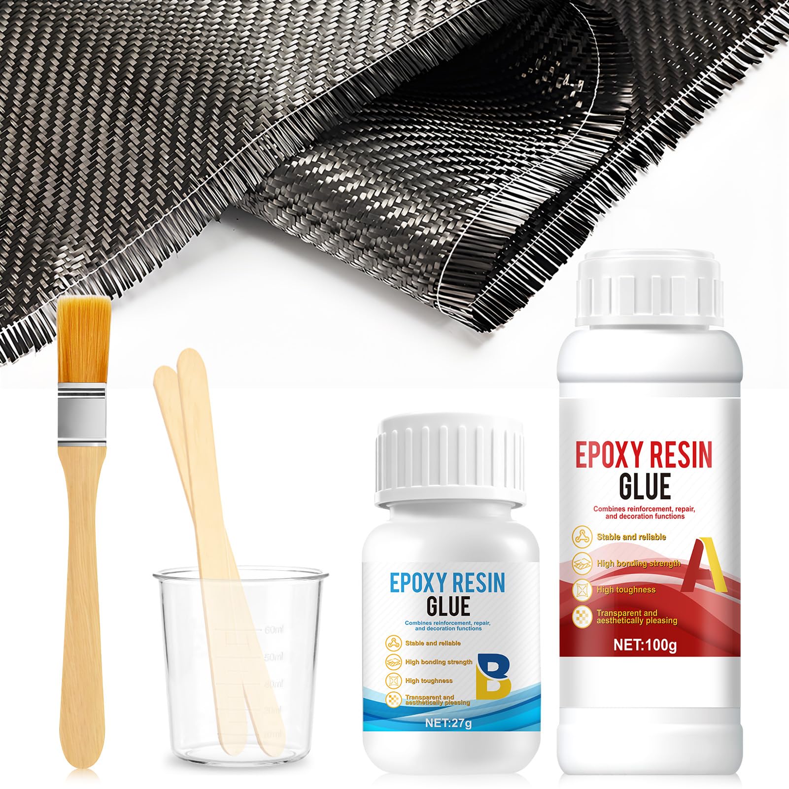 Kit de Réparation Ultra Rapide en Fibre de Carbone, Kit de Résine Époxy et Tissu en Fibre de Carbone, Fibre de Carbone pour Renforcement et Réparation D'automobiles, Motos, Navires - 1