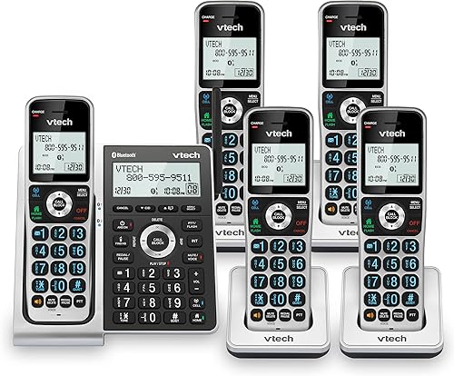 VTech VS306-5 DECT 6.0 5 teléfonos inalámbricos para el hogar con Bluetooth, sistema de contestación, bloqueador de llamadas inteligente, anuncio de