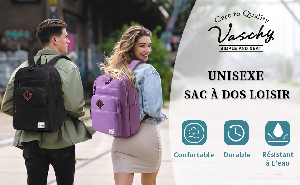 Sac à Dos VASCHY 15,6" - 2 Compartiments, Léger - Pour Collège Ou Voyage