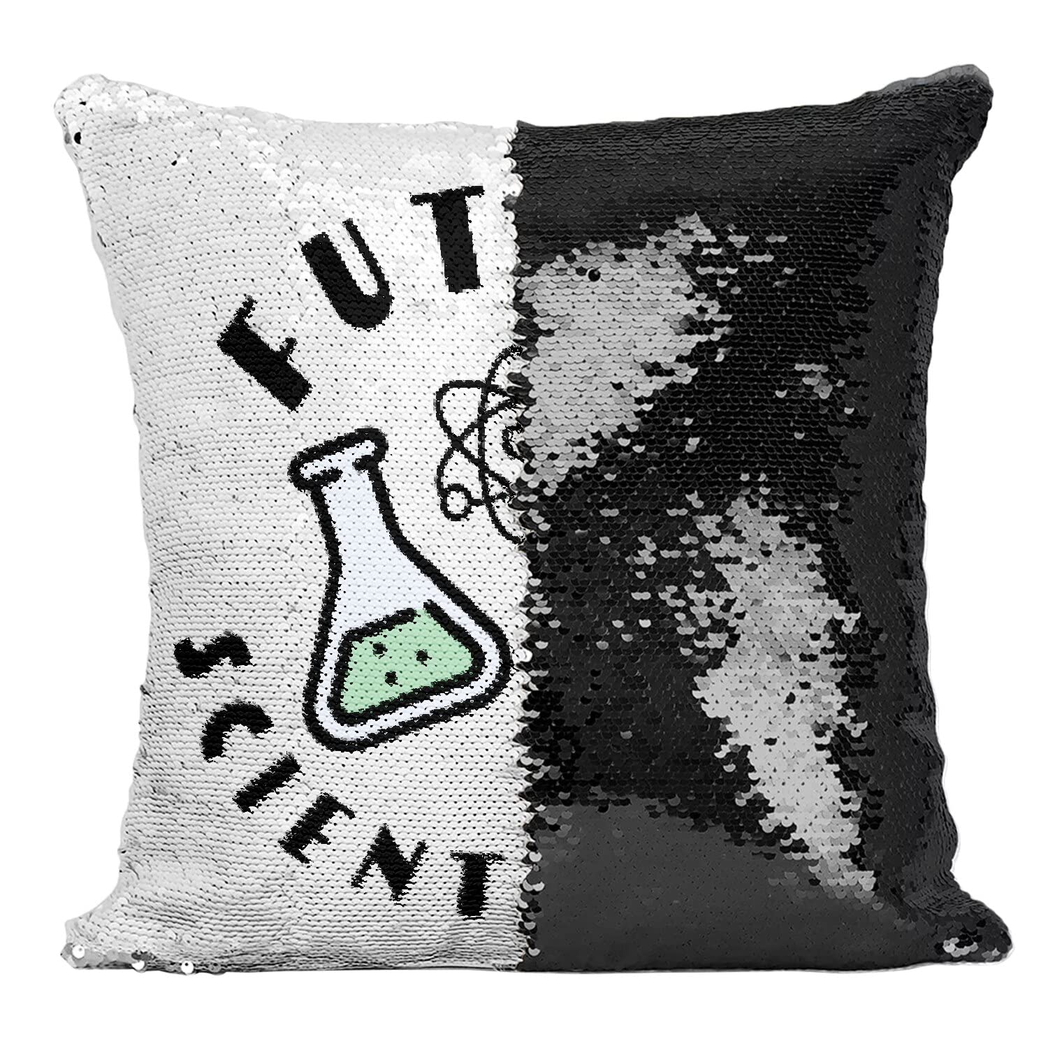 Coussin sequin noir future scientifique pour fierté étudiante