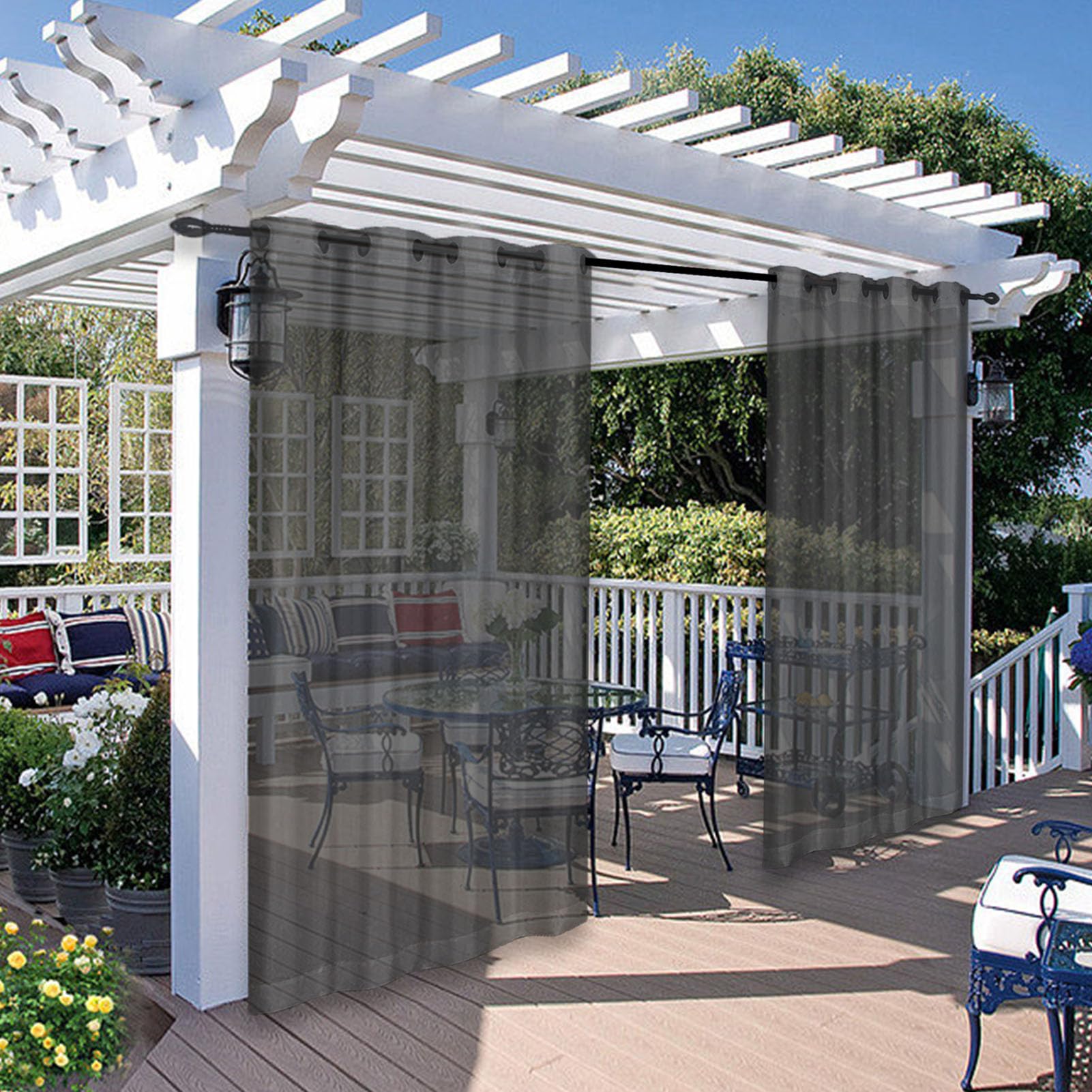 BOYOUTH Outdoor Waterproof Curtains,Grommets Voile Sheer Window Treatments for Front Porch,Pergola,Cabana,Gazebo,52 x 96 Inches,1 Panel,Dark Grey