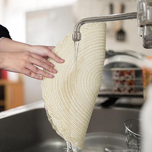 Miniatura 6 de fanquare Manteles individuales redondos trenzados color beige con borde de encaje tejido, mantel individual de estilo granja de 15 pulgadas para