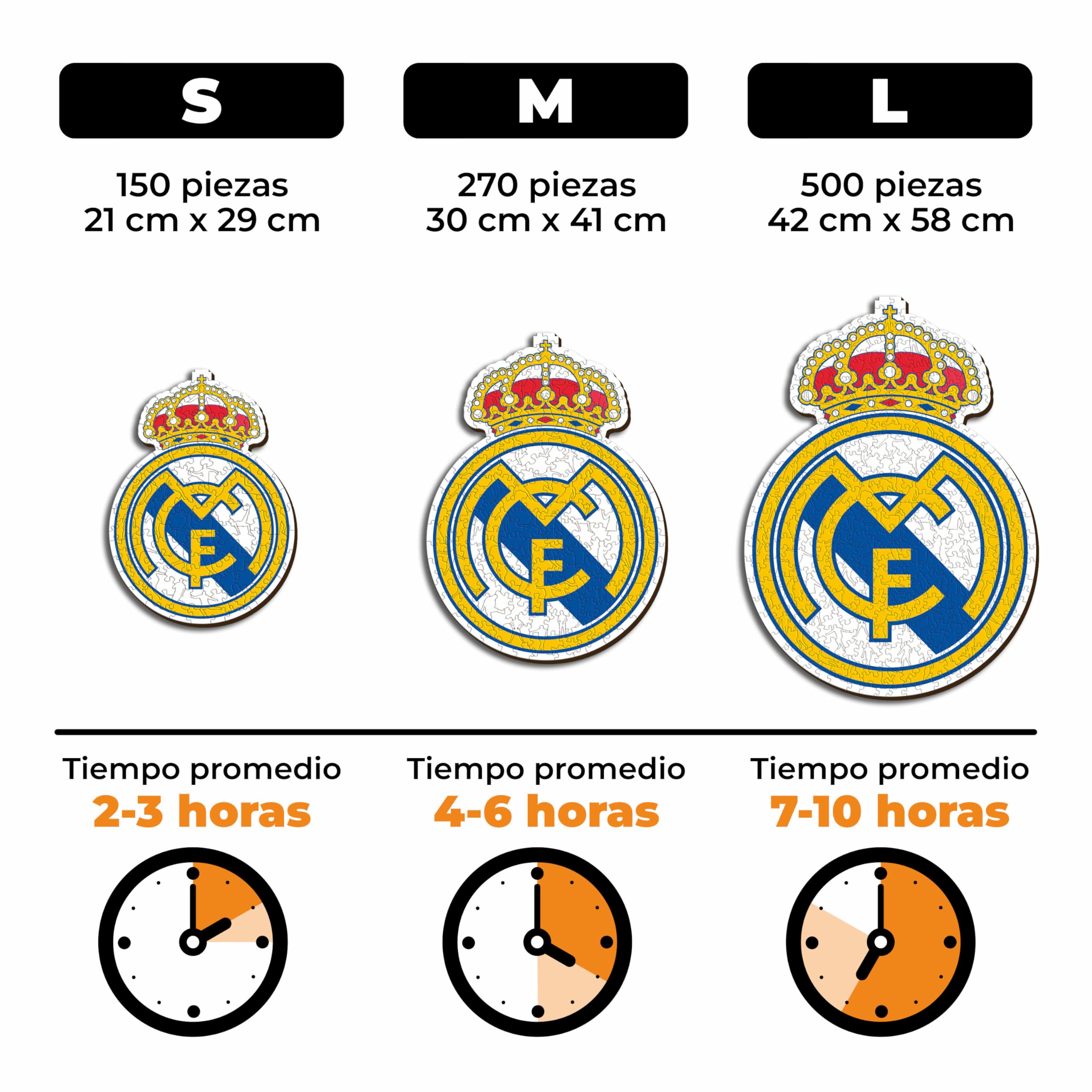 Iconic Puzzles, Logo Real Madrid, ​​Producto Oficial, Puzzles de Madera para Adultos y Niños, Madera 100% Sostenible, M, 270 Piezas