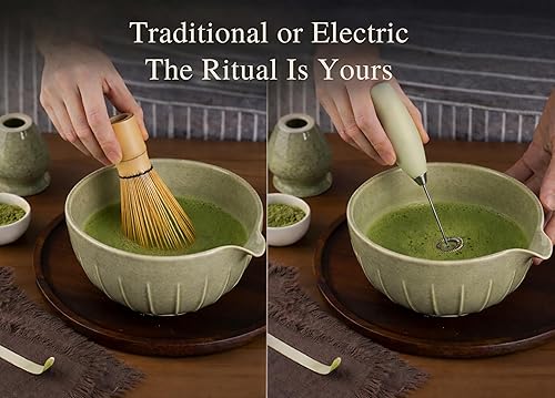 Miniatura 4 de Matcha Whisk Set with Matcha Bowl - Matcha Set Included Electric Frother, Bamboo Whisk, Matcha Spoon, Bamboo Holder, Sifter, Spoon Stand