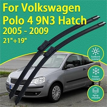 Front Silicone Coating Wipers For VW Volkswagen Polo 4 9N3 MK4 2005-2009 21+19 Windshield Windscreen Blades Car Wiper(Front Pack of 2 RHD)
