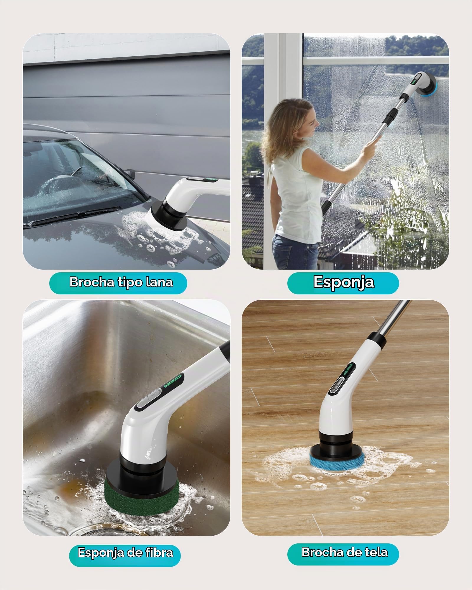 Cepillo De Limpieza Electrico: Limpiador Giratorio Eléctrico con 7 Cabezales De Cepillo De Repuesto - Fregadora Giratoria Hogar - Baño Brush 2 Velocidades Ajustables con Mango Extensión Ajustable
