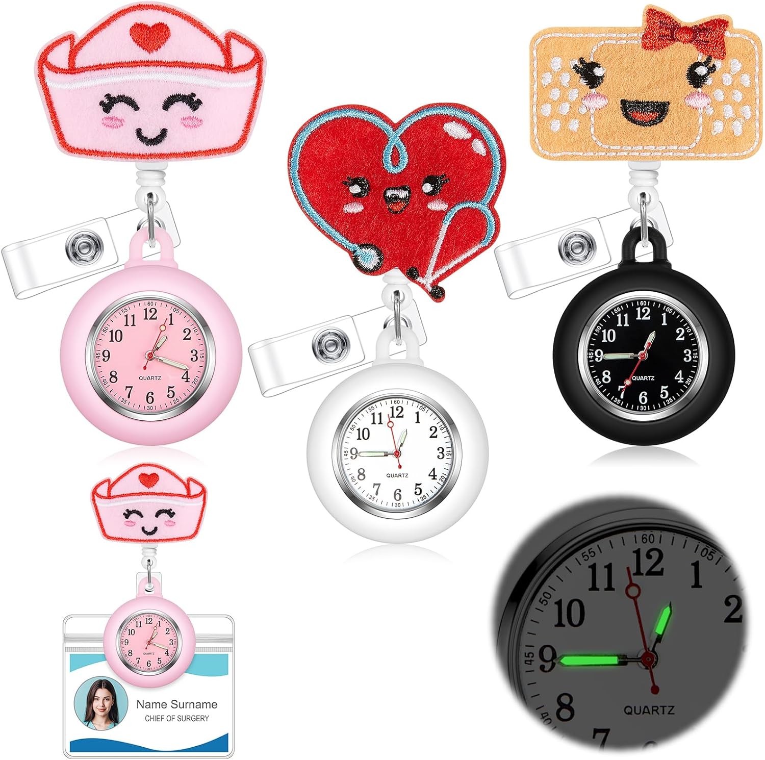 3 Set Nurse Watch Glow in The Dark Nursing Watch Clip on Pocket Badge Fob Pocket Lapel Brooch Decoration Badge Reel for Nursing Students Doctor Clinic Staff Appreciation Gift