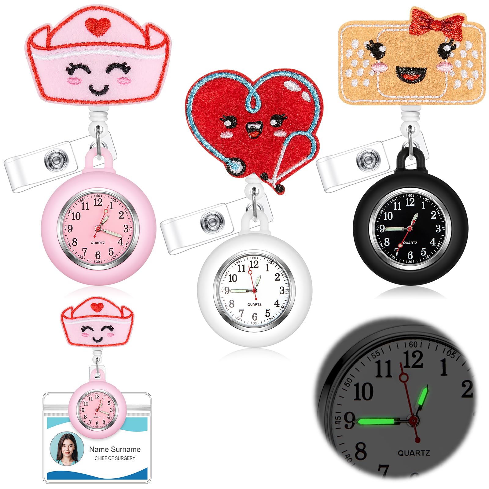 Dansydaisy 3 Set Nurse Watch Glow in the Dark Nursing Watch Clip on Nursing Pocket Badge Fob Pocket 2025 Cna Week,Nurse Week,Graduation Gifts for Appreciation Gifts