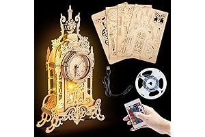 Liliful DIY 3D Wooden Puzzle Clock Kit with Luminous LED for Adults