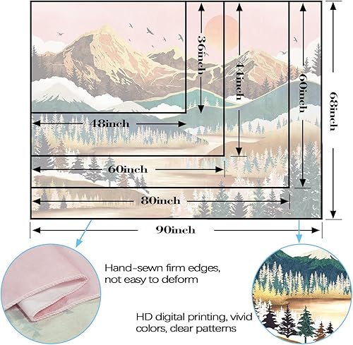 Miniatura 7 de Neasow Tapiz de montaña, bosque natural, árbol, lago, paisaje, tapices, puesta de sol, decoración de pared naranja y verde para el hogar,