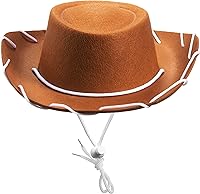 Vista 1 de Sombrero de vaquero de fieltro marrón para niños, (paquete de 2) accesorio de disfraz de cosplay para niños con temática occidental para suministros