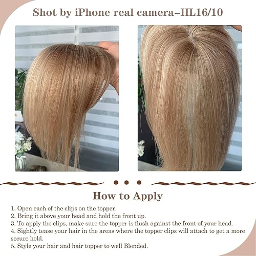 Miniatura 5 de Molefi Toppers de cabello humano real para mujeres con flequillo, piezas de cabello Remy de alta calidad para cabello fino, mezcla de rubio ceniza