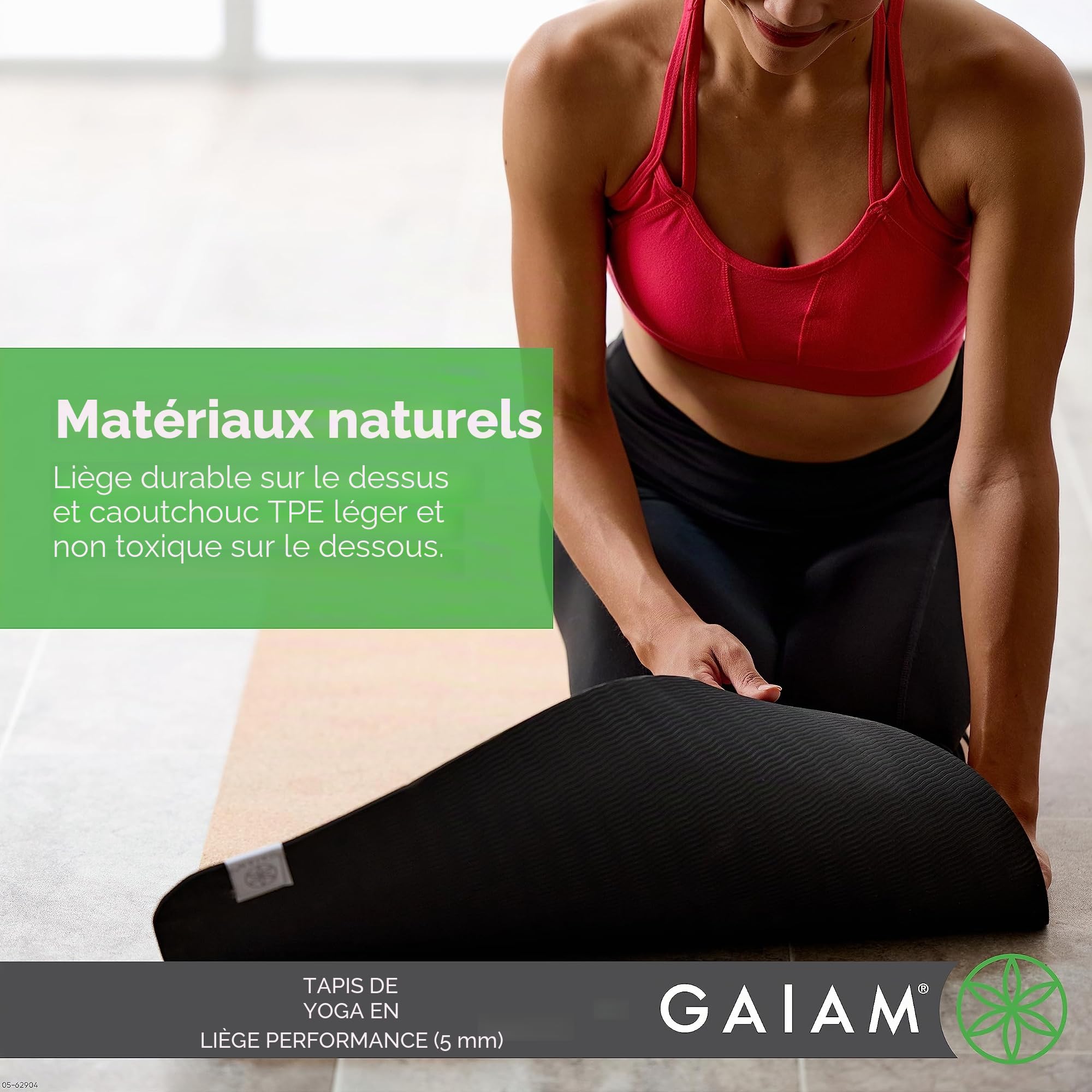 Gaiam Tapis de yoga en liège avec dos en caoutchouc non toxique, liège naturel durable résistant aux germes et aux odeurs – Idéal pour le yoga chaud, les pilates (68 x 61 x 5 mm d'épaisseur)
