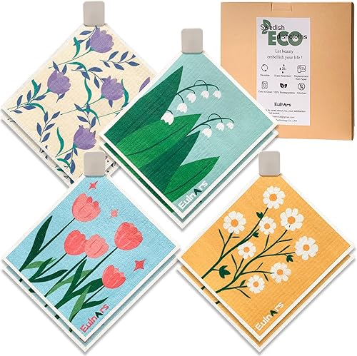 Paños de cocina suecos, paquete de 8 toallas de papel reutilizables con clips, paños de cocina suecos antiarañazos para cocina, paños de celulosa