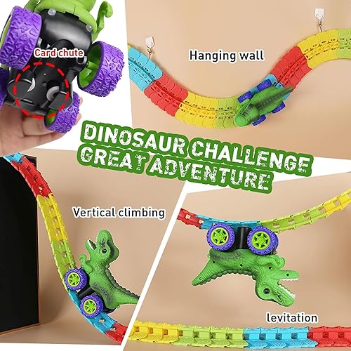 Miniatura 4 de Juego de tren de dinosaurio, juguetes de tren de dinosaurio, pistas de carreras de dinosaurios eléctricos de 360 con sonido y luces, juguete de