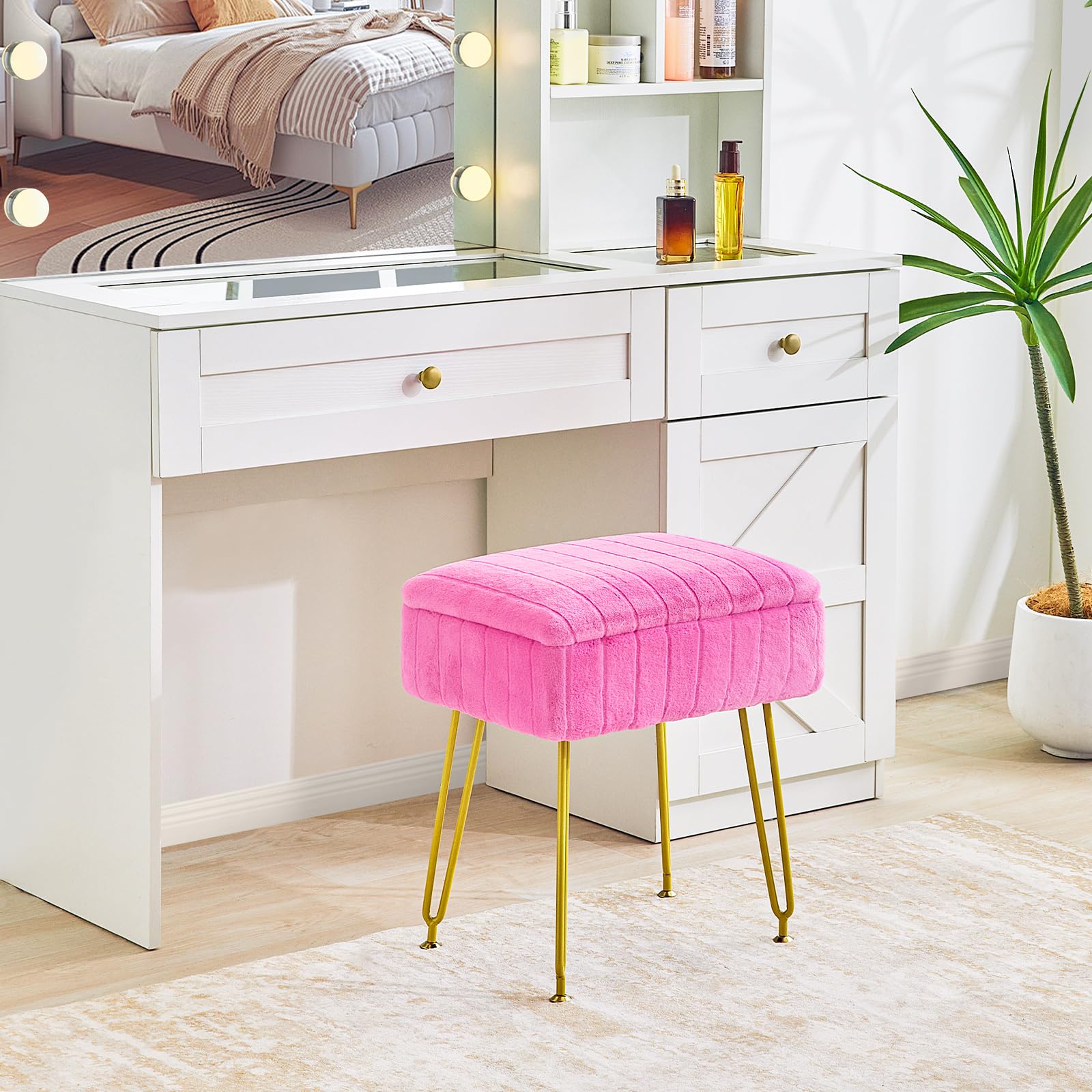 LUE BONA Sgabello in Velluto,Velluto Rettangolare Sgabello Ottomano con Piedi Antiscivolo,Table
