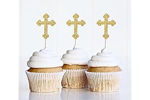 12x Gold Christian Cross Baptism Cupcake Toppers