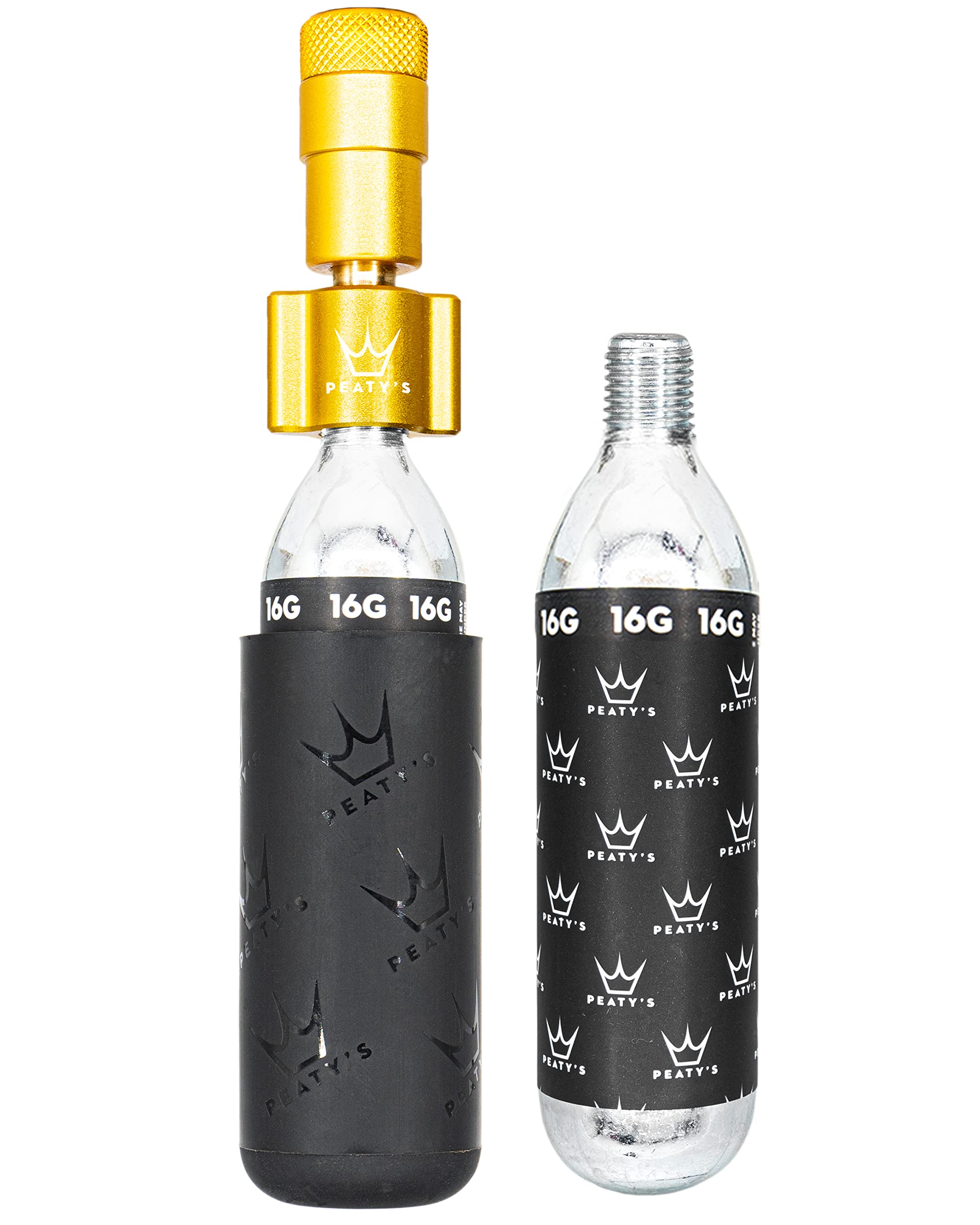 Peaty's Holeshot CO2 Tyre Inflator Kit 16 g / 25 g - Premium Unique Compact Straight-Line Design for Maximum Airflow & Rapid Inflation, 2 X CO2's & Freeze Protector Sleeve, Road & Gravel Bike/MTB