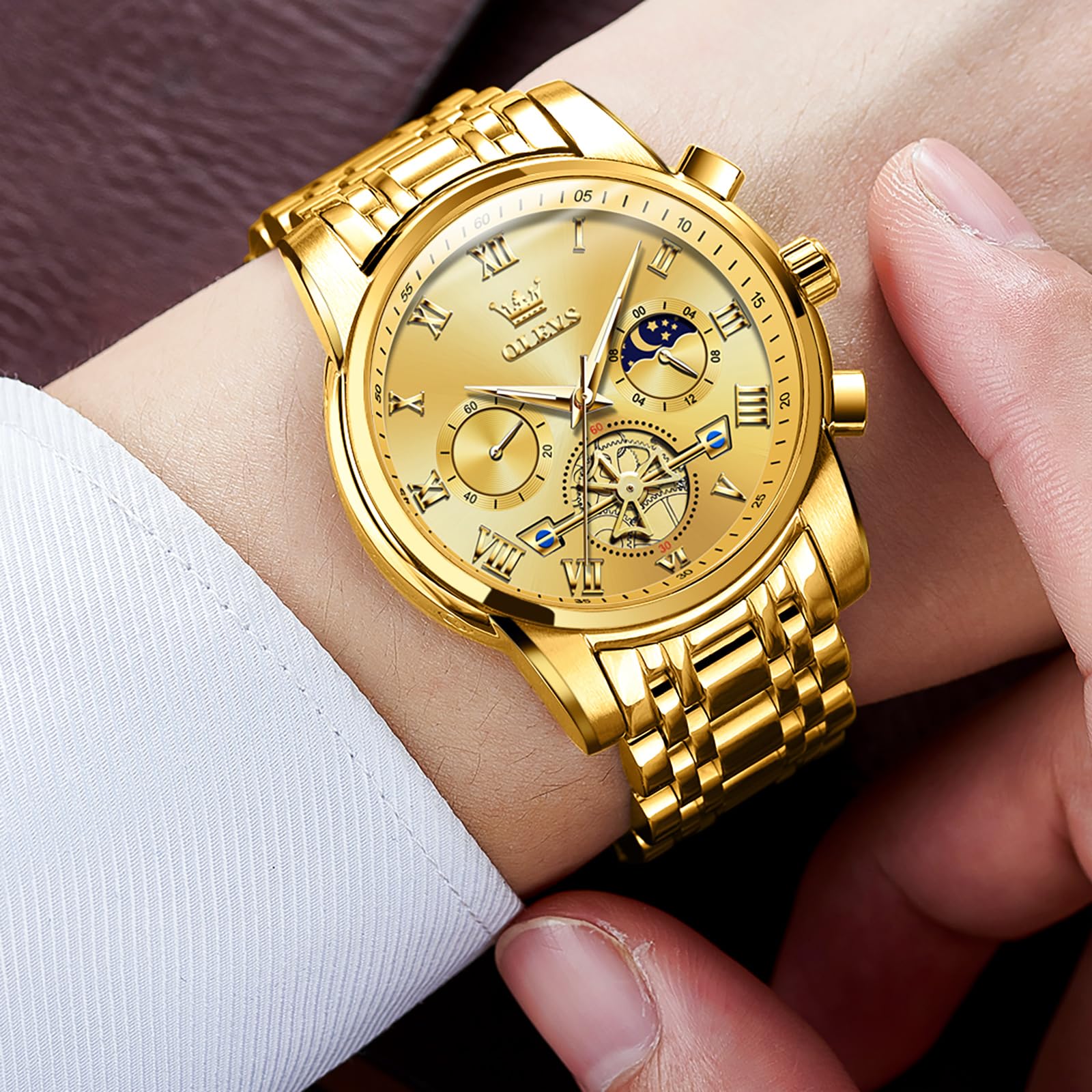 OLEVS Montre Homme Quartz Chronographe Bracelet Acier Inoxydable Date