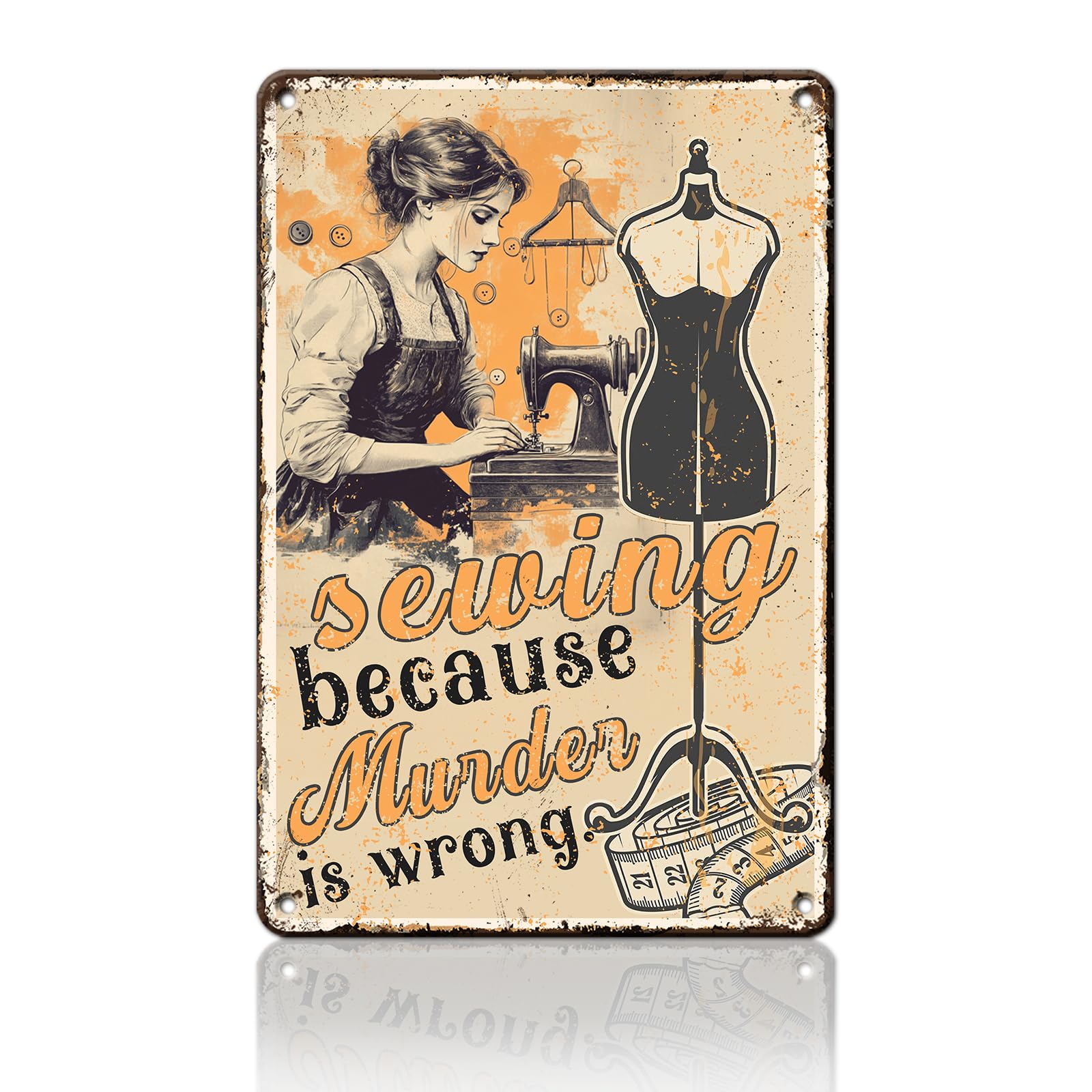 Anceky Sign Sewing Because Murder is Wrong Metal Tin Sign Retro Wall Decor for Home Kitchen Backyard Plub Office 12×16 Inch