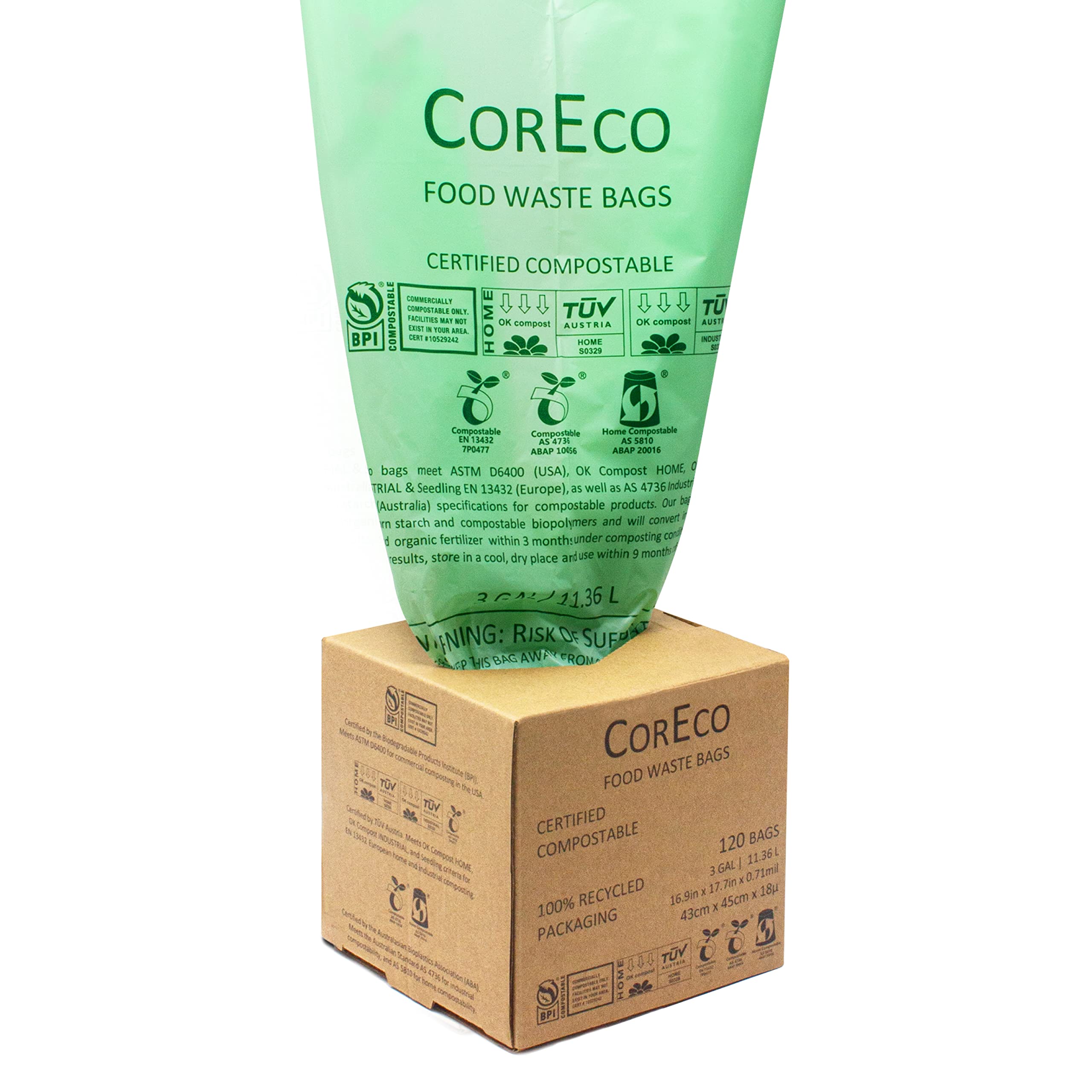 Buy CorEco Compostable Food Waste Bags, EXTRA VALUE 120 Bags, 3 GALLON