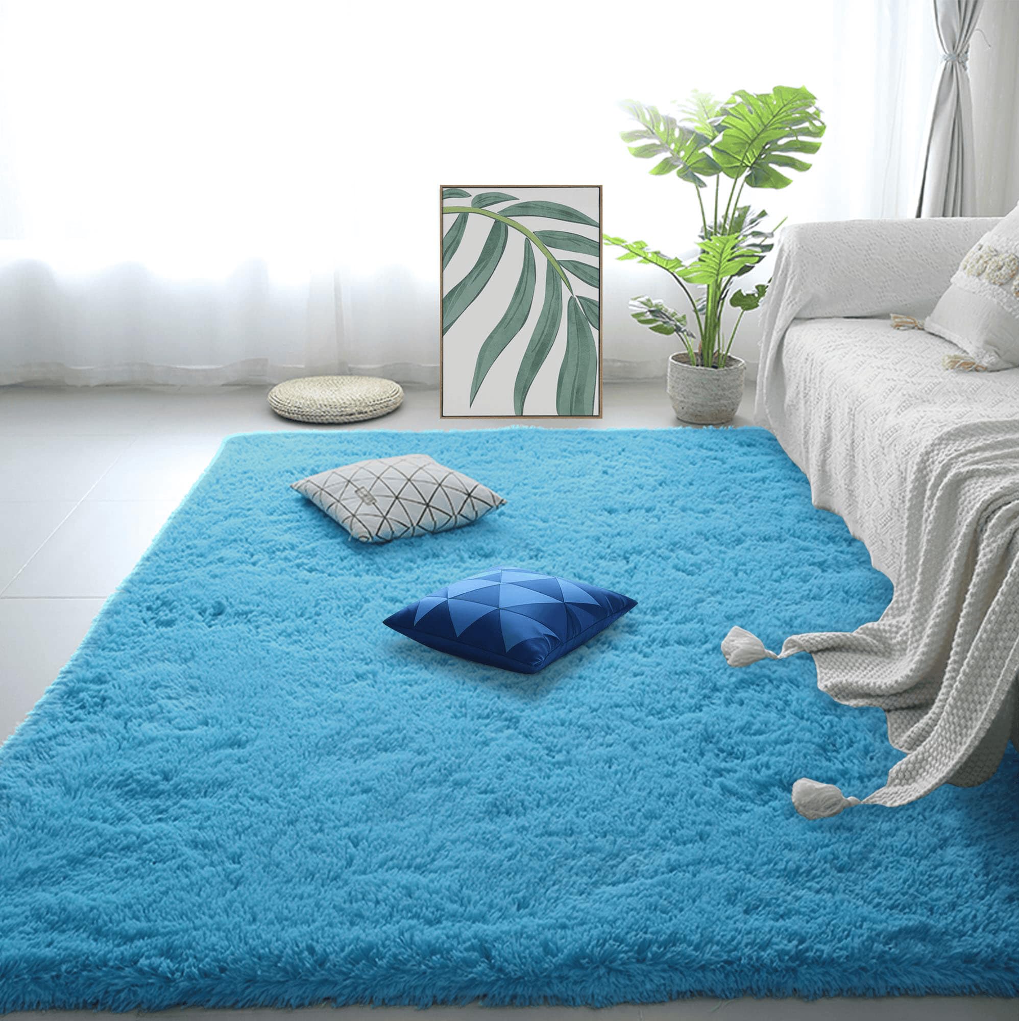 Grand tapis de salon 320x340 bleu pour créer un coin lecture dans le dortoir