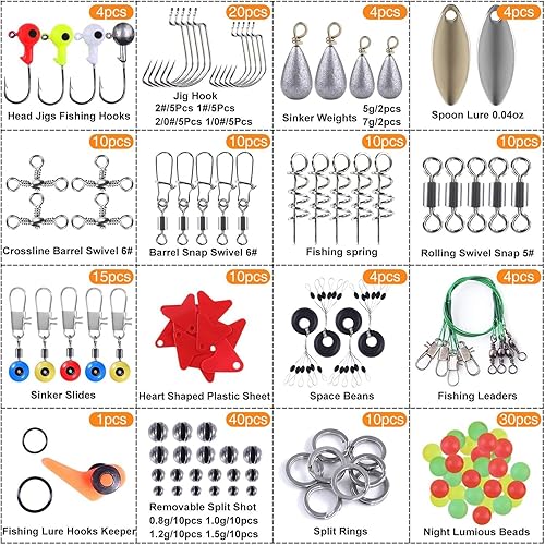 Vista 55 de TOPFORT Kit de accesorios de pesca de 187/343 piezas, caja de aparejos de pesca organizada con aparejos incluidos, anzuelos de pesca, plomos de Kit