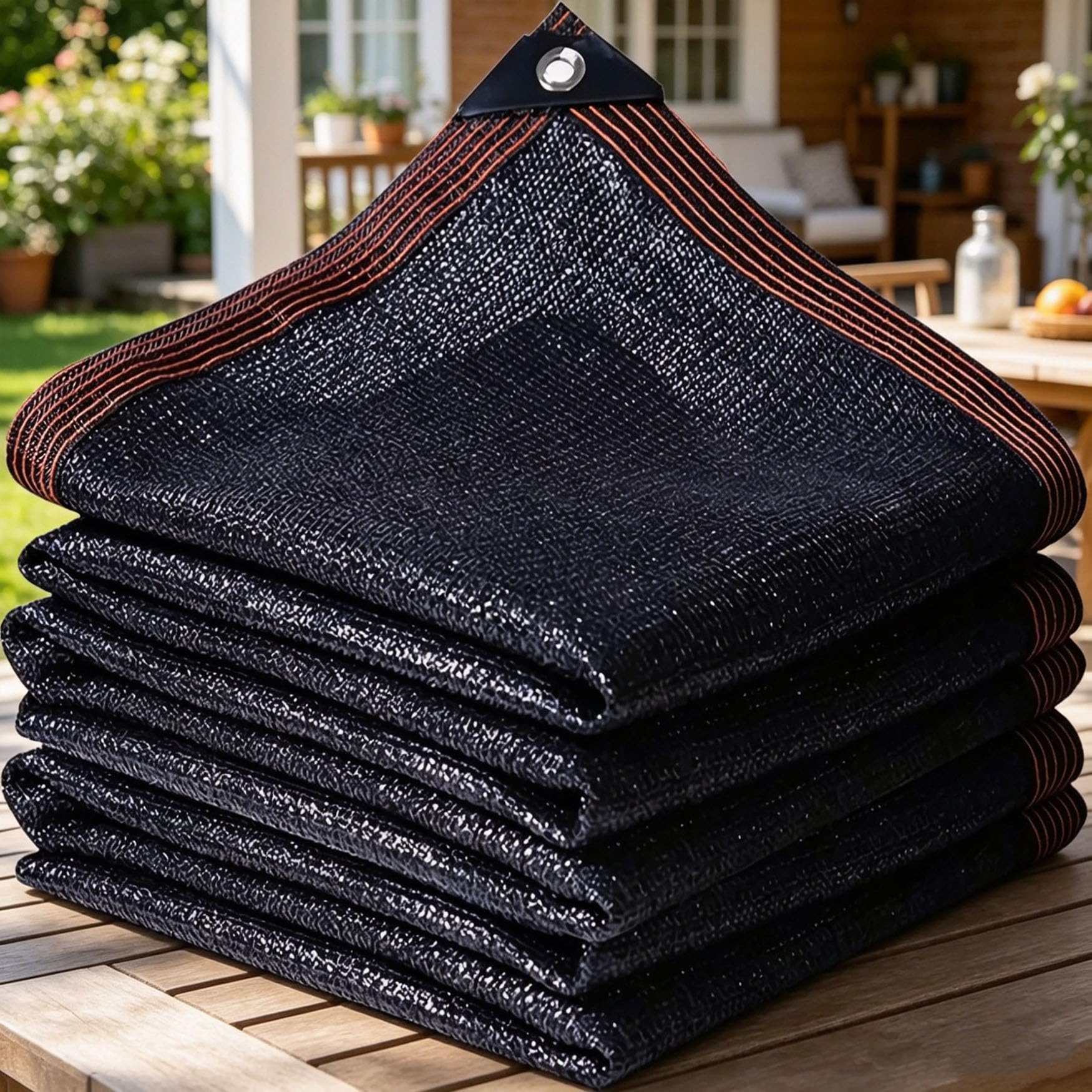 Filet d'ombrage de terrasse noir 2.9 x 3.7 m résistant au vent avec œillets