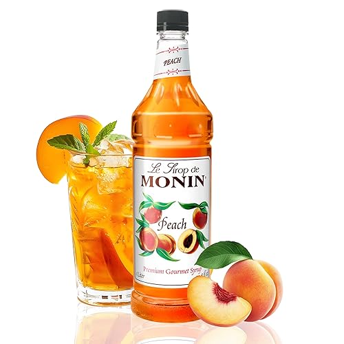 Monin - Jarabe de melocotón, sabores frescos y jugosos, ideal para tés helados, limonadas y refrescos, sin OMG, sin gluten (1 litro)