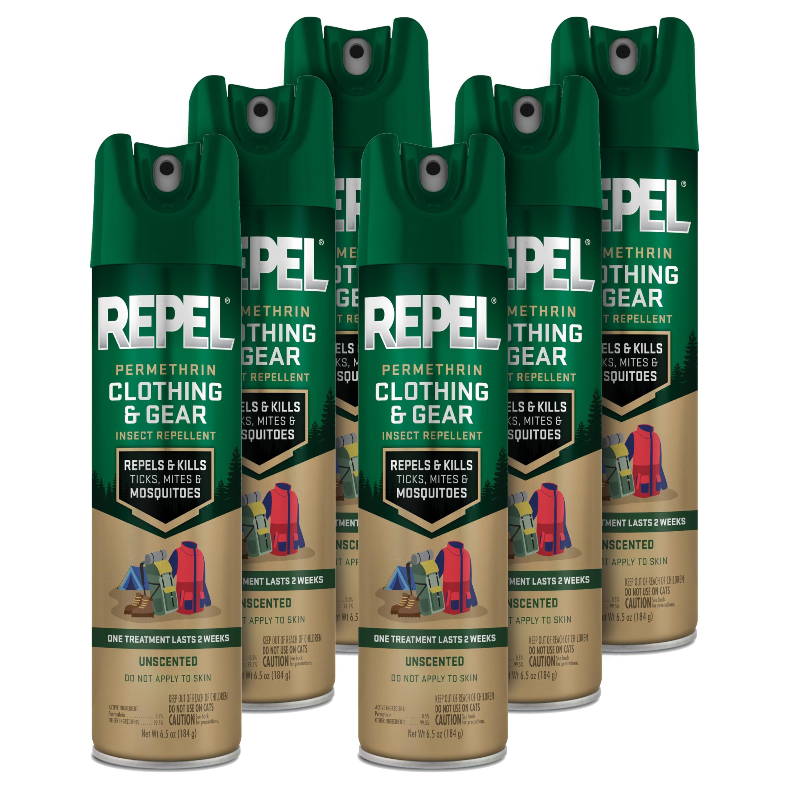 Repel Permethrin Clothing & Gear Insect Repellent, Use on Outdoor Gear, Tents and Sleeping Bags, Repels Mosquitoes, Ticks, Mites, (Aerosol Spray), 6.5 Fl Oz (Pack of 6)