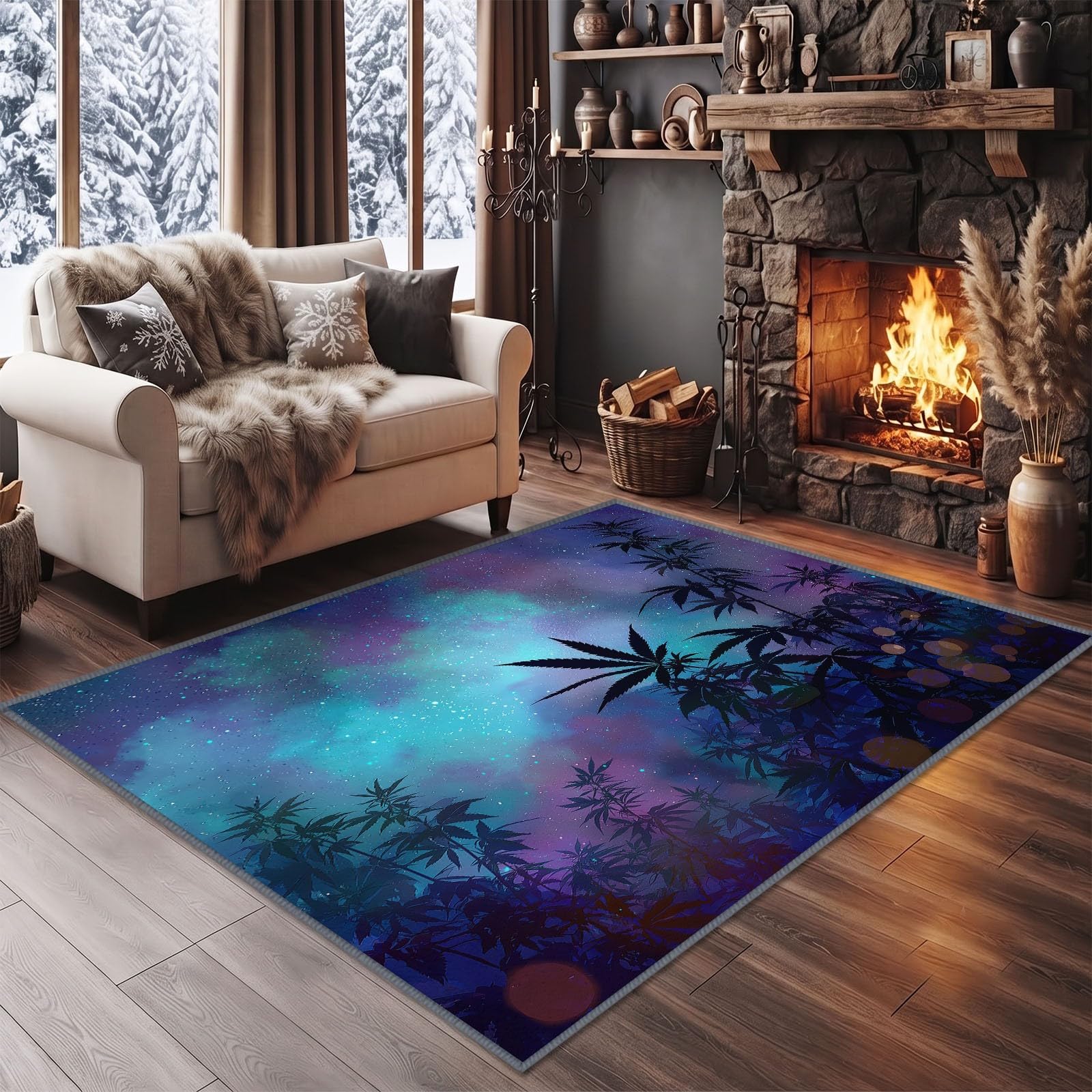 Fantasy Universe - Alfombra para sala de estar, 140 x 200 cm, diseño de hojas de cielo estrellado, lavable a máquina, alfombra para dormitorio, suave, pelo corto, antideslizante, alfombra clásica para
