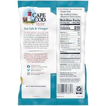 Cape Cod Potato Chips, Sea Salt and Vinegar Kettle Cooked Chips, Snack Bags 1.5 Ounce (Pack of 56)