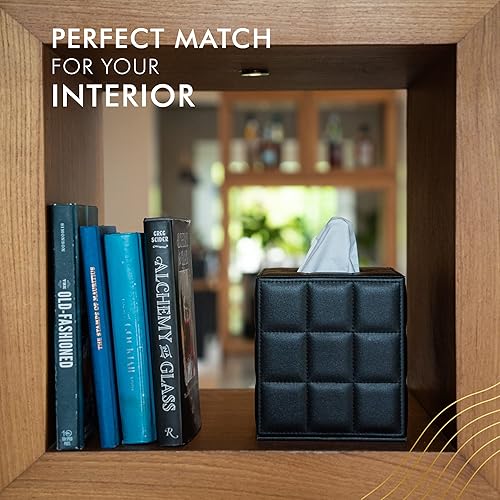 Miniatura 4 de Funda de lujo para caja de pañuelos estilo hotel de 5 estrellas, resistente y elegante, con una altura personalizada y exterior de piel sintética