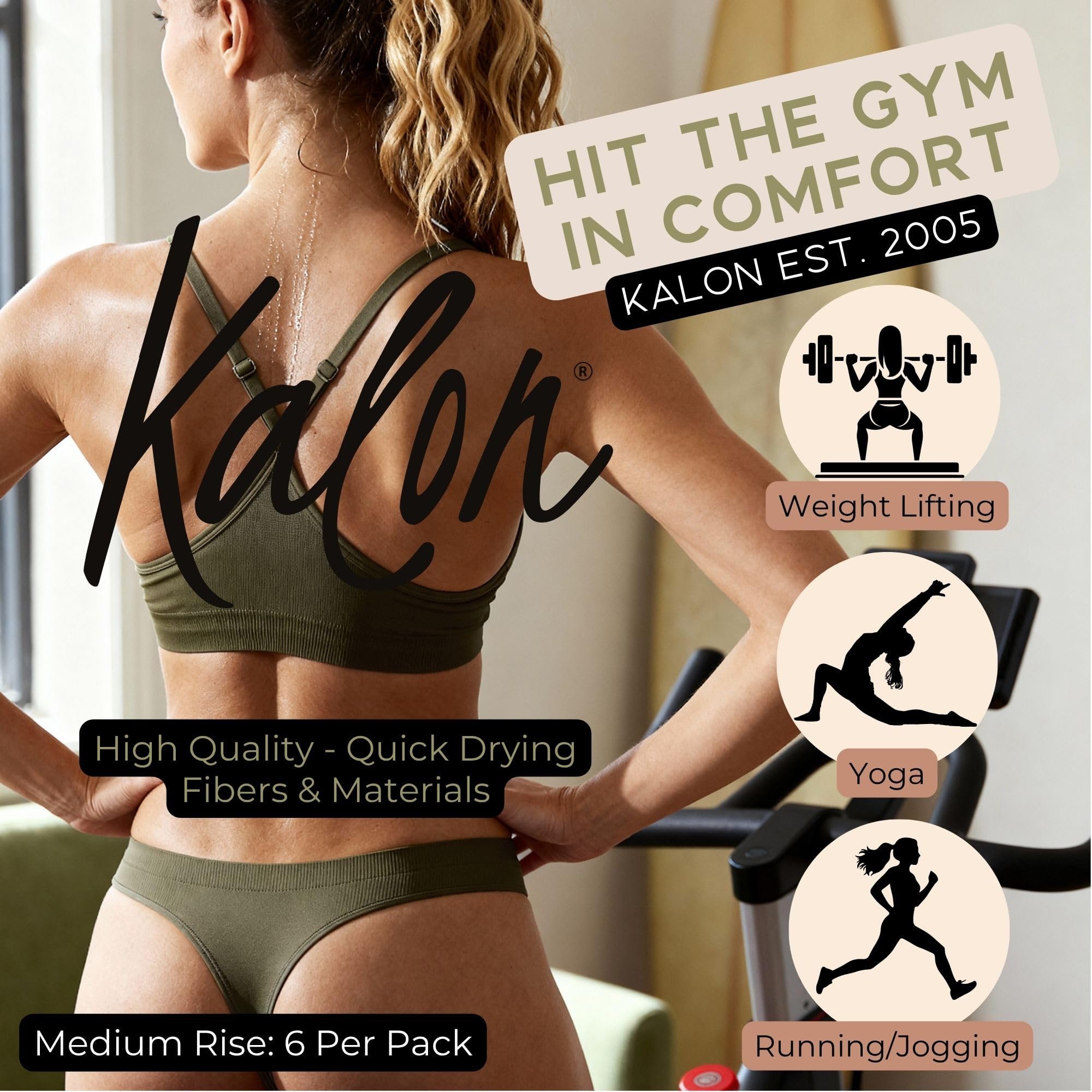 Kalon Women's 6 Pack Nylon Spandex Thong Underwear