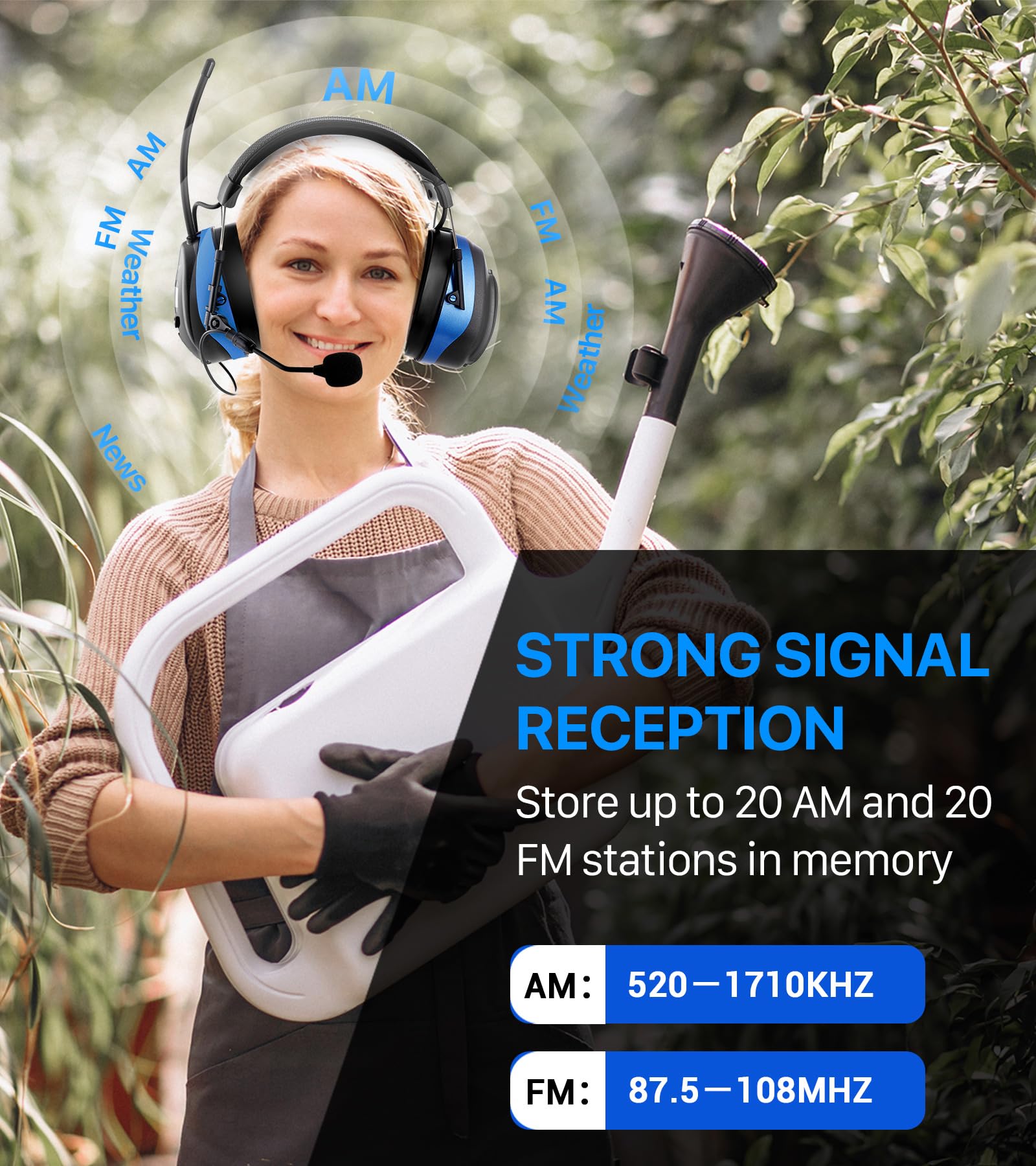 Bluetooth 5.4 Mowing Headphones with AM FM Radio and Microphone - Dettaglio