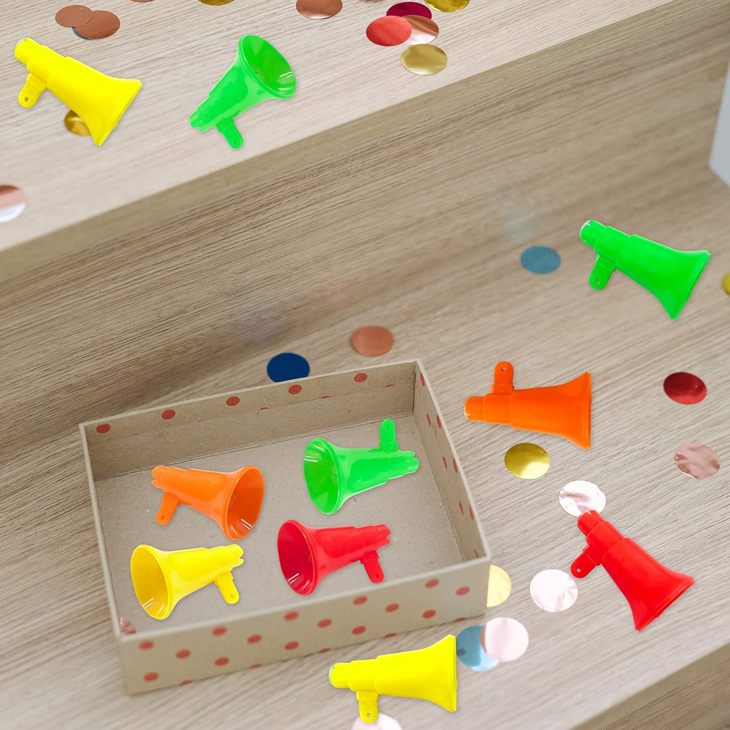 24 PCS Mini Megaphone Whistles Fun Party Noisemaker Toys Colorful Cheerleading Noisemakers for School Parades Cheer Game Accessories Christmas Goodie Bag Fillers Party Favors Supplies : Toys & Games