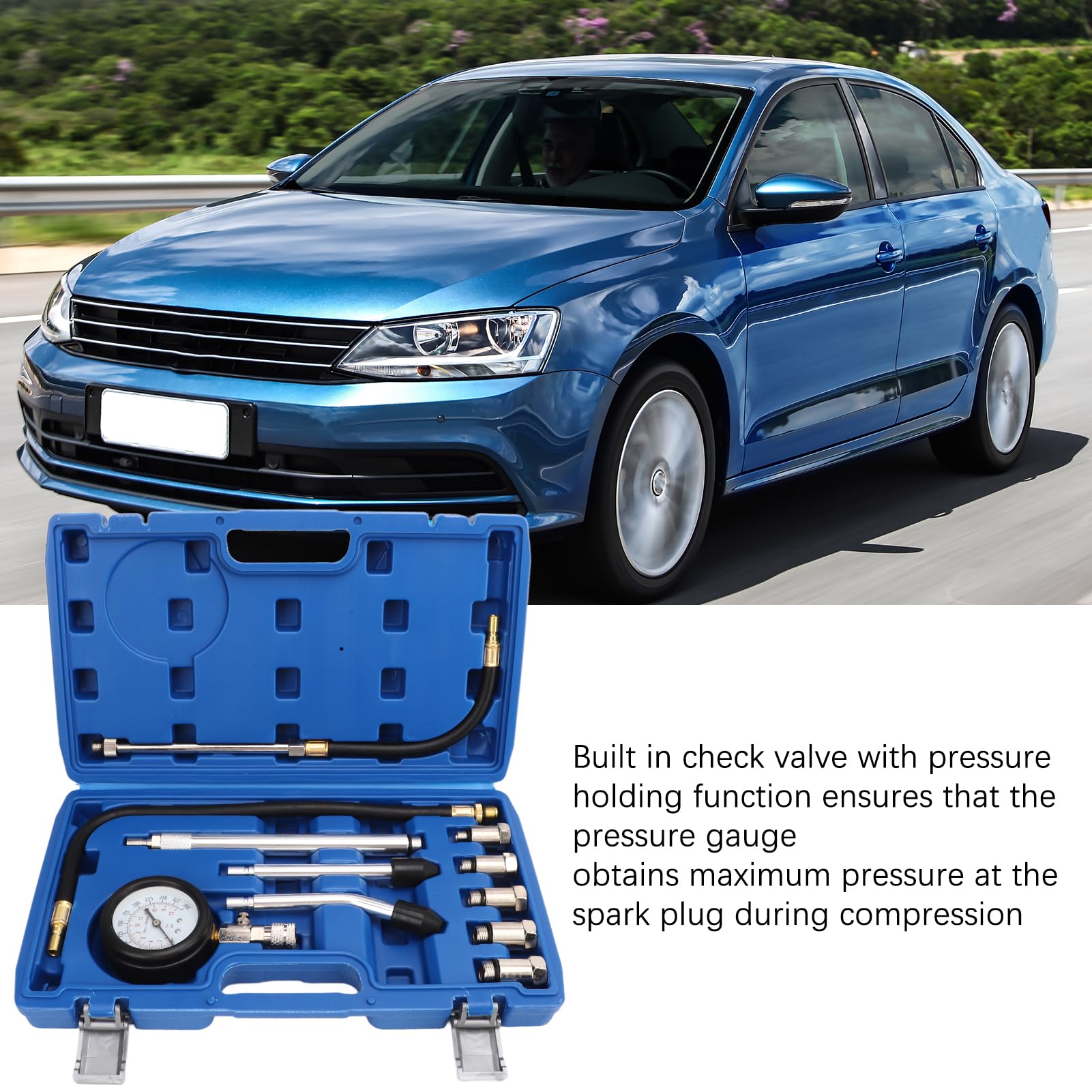 Kit di tester di compressione per cilindri da 17 pezzi, misuratore di pressione del motore digitale fino a 300 PSI, strumento universale per la rilevazione della pressione dei cili