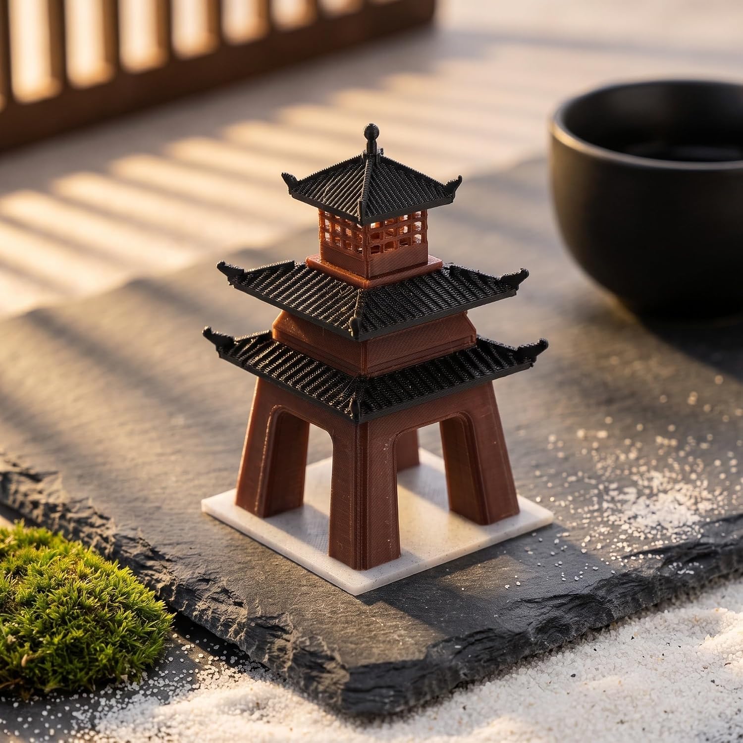 Asian Miniature Decor Traditional Tower Architecture Zen Brown Desk