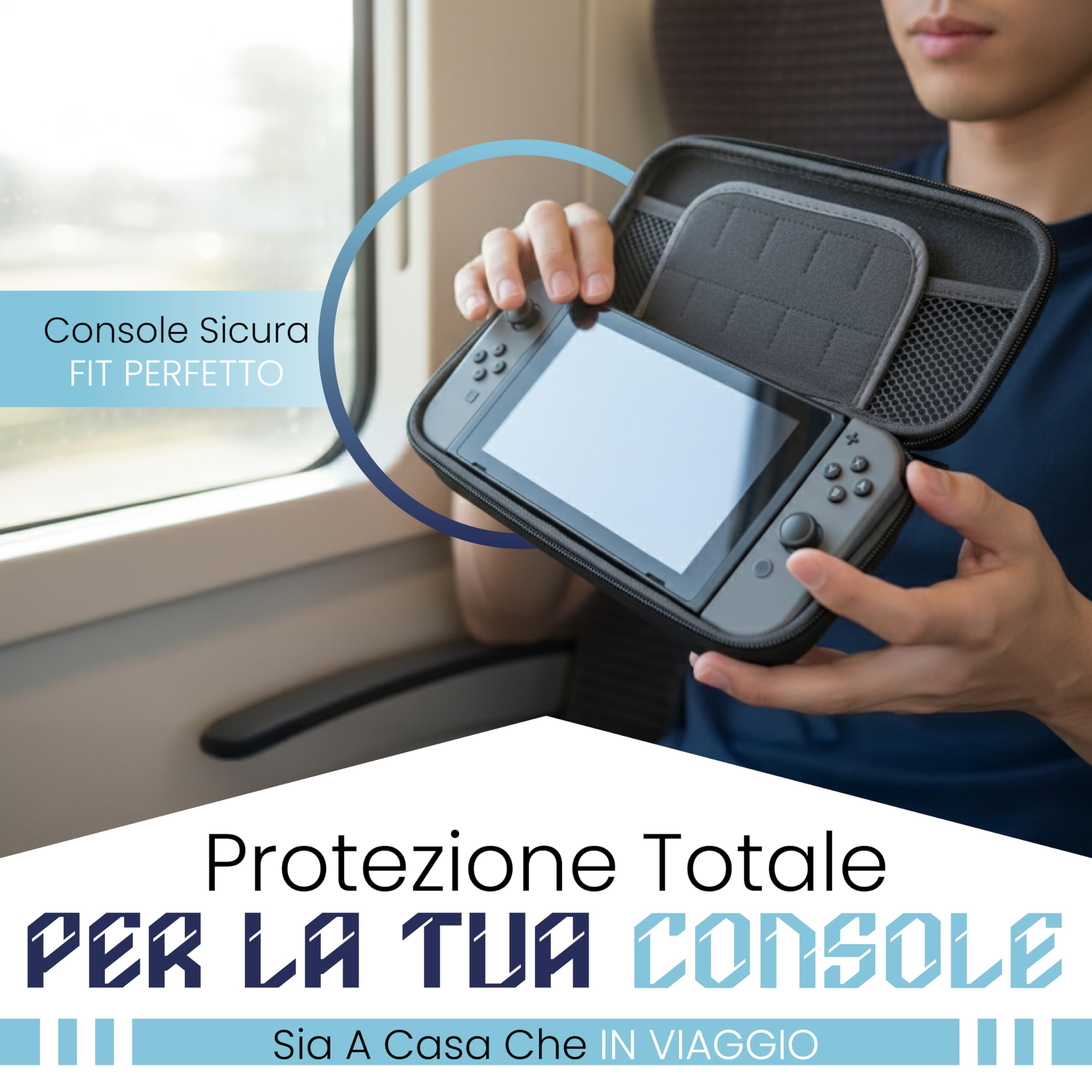 Custodia Rigida Compatibile con Switch e Switch OLED, Case Protettivo in EVA Antiurto con Interno Morbido, Porta Console con Slot Giochi e Tasche Accessori, Cover da Viaggio con Zip Rinforzata - 3