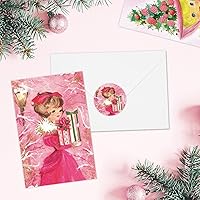 Vista 3 de AnyDesign 36Pcs Christmas Greeting Cards 12 Designs Vintage Pink Note Cards with White Envelopes and Adhesive Stickers Xmas Blank Gift Card for