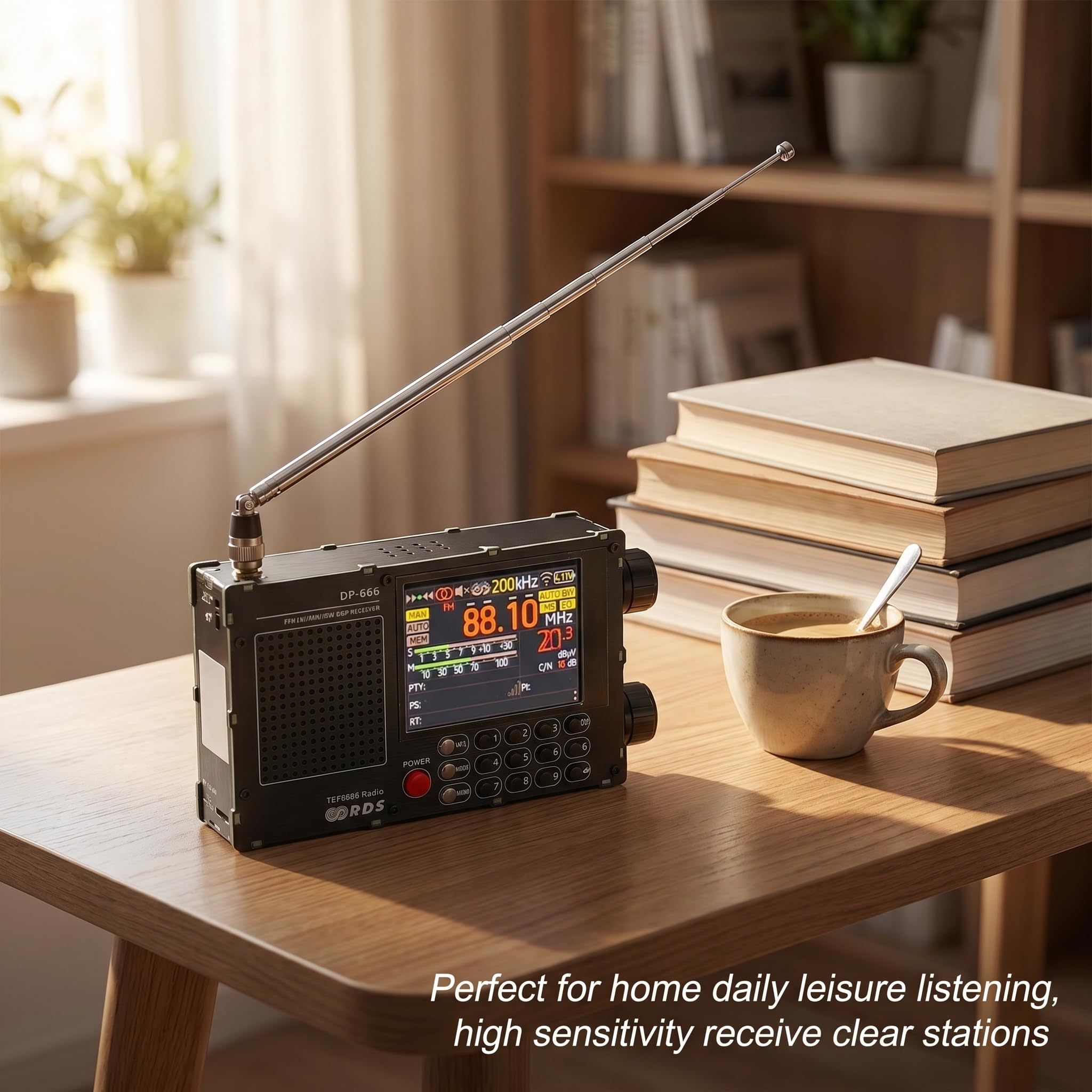 Radio portatile digitale, Radio a onde corte portatile, Radio portatile a onde corte, DP-666 TEF6686 digitale FM AM LW per ricevitore radio MW SW con display RDS, touch screen da 2,8 pollici (nero)