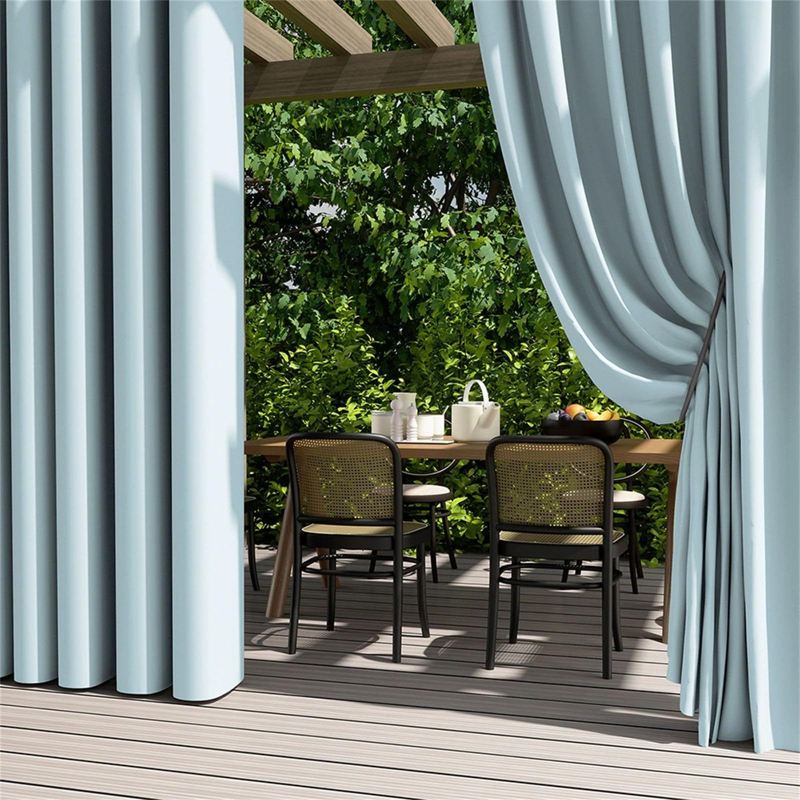 Hiseng Outdoor Curtains Waterproof Garden, 2 Panels Blackout Pergola Curtain Eyelet Top, Thick Privacy Thermal Insulated for Gazebo Patio Porch (Light Blue,100x140cm)