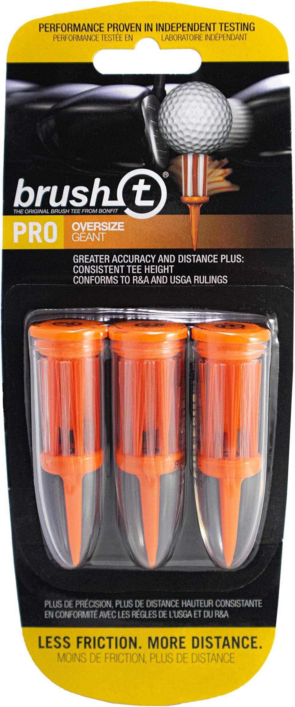 Brush T Golf Tees, Orange Oversize 3-Pack, Premium Plastic, Unbreakable Golfing Tees, Consistent Height, Works with Any Golf Ball, Perfect Golf Gift for Men and Women.