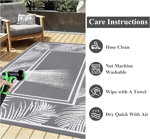 Miniatura 6 de Bsmathom Alfombra impermeable para exteriores, 9 x 12 pies, grande, reversible, bohemio, de plástico, para patio, terraza, camping, para interiores