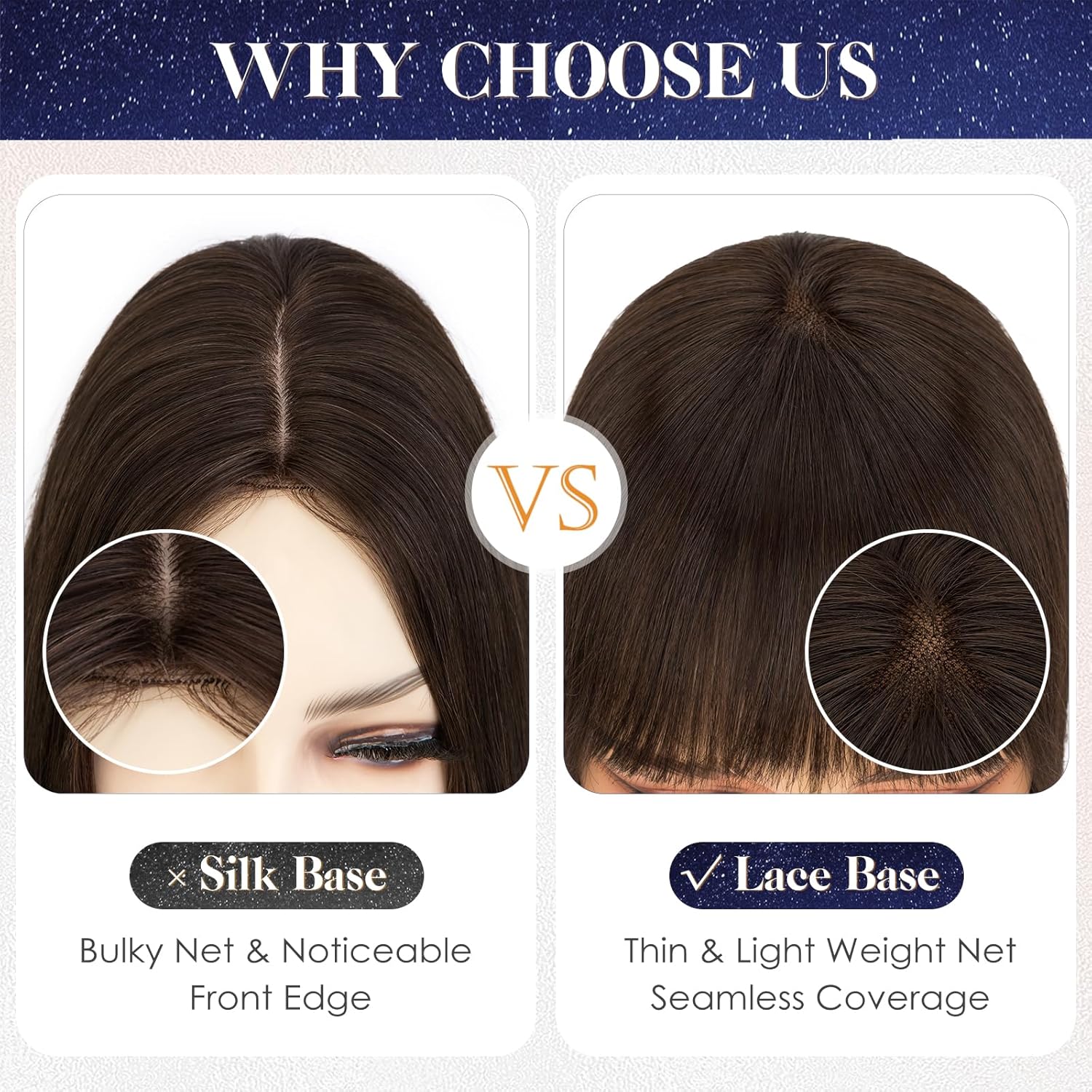 MY-LADY Human Hair Toppers for Women Real Human Hair with Bangs Thin 9 * 12CM Lace Base Clip in Remy Hairpieces Hand-Tied Light Weight 12 Inch Dark Brown