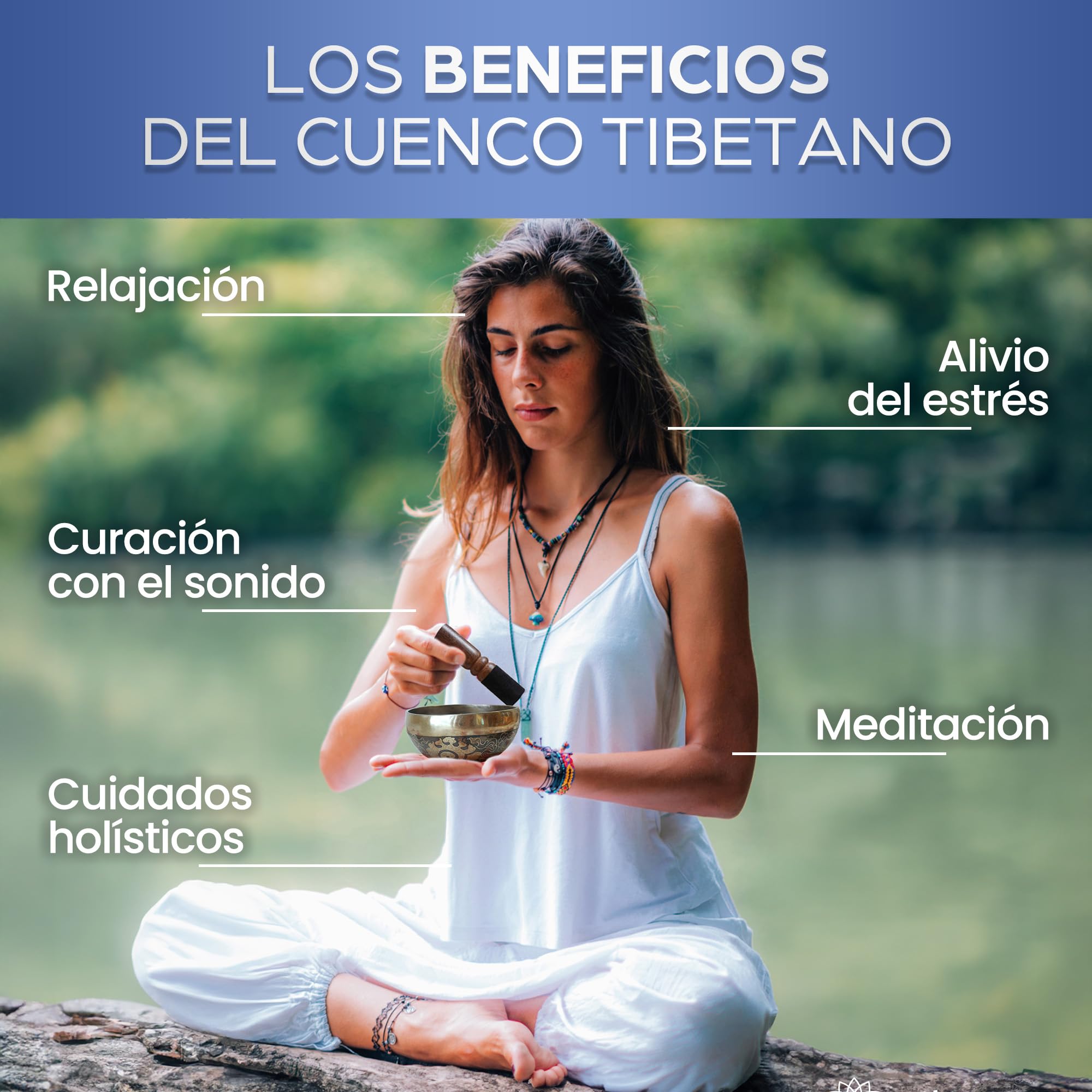Cuenco Tibetano 7 Metales + E-Book | Cuenco Tibetano Artesanal, Hecho a Mano en Nepal + Cojín + Mazo de madera + Caja Lokta - Meditación - Curación