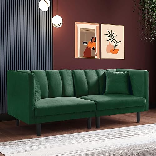 Miniatura 3 de LCH Sofá de tela moderno de 66.9 pulgadas, base de madera tapizada, muebles de diseño de dos cojines adecuados para espacios pequeños, sala de