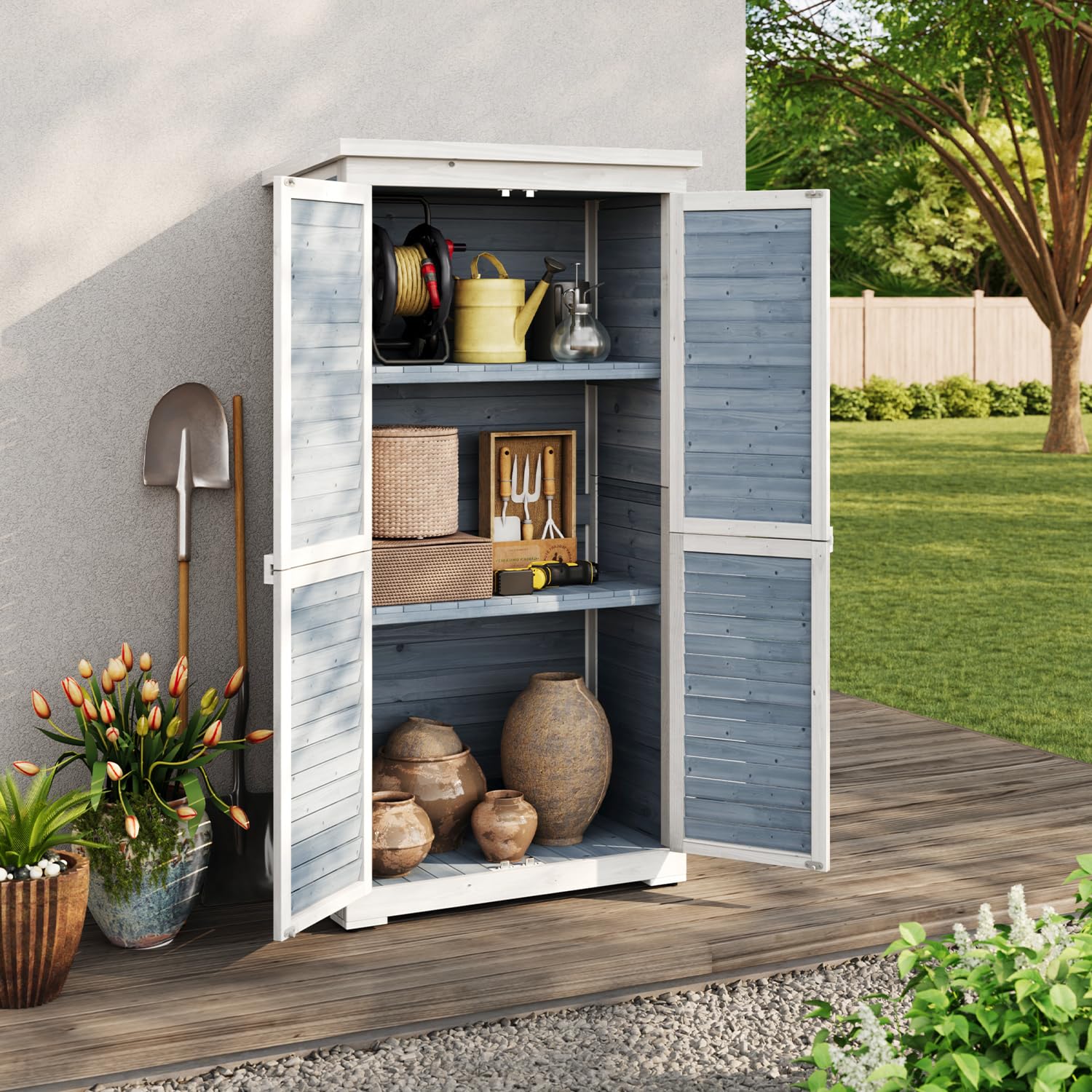 Gartenschrank Geräteschuppen Holz Werkzeugschrank Outdoor-Schrank Gartenbox 160 x 87 x 47 cm Gartenhaus für den Außenbereich, Gerätehaus für Hof und Garten (Grau)