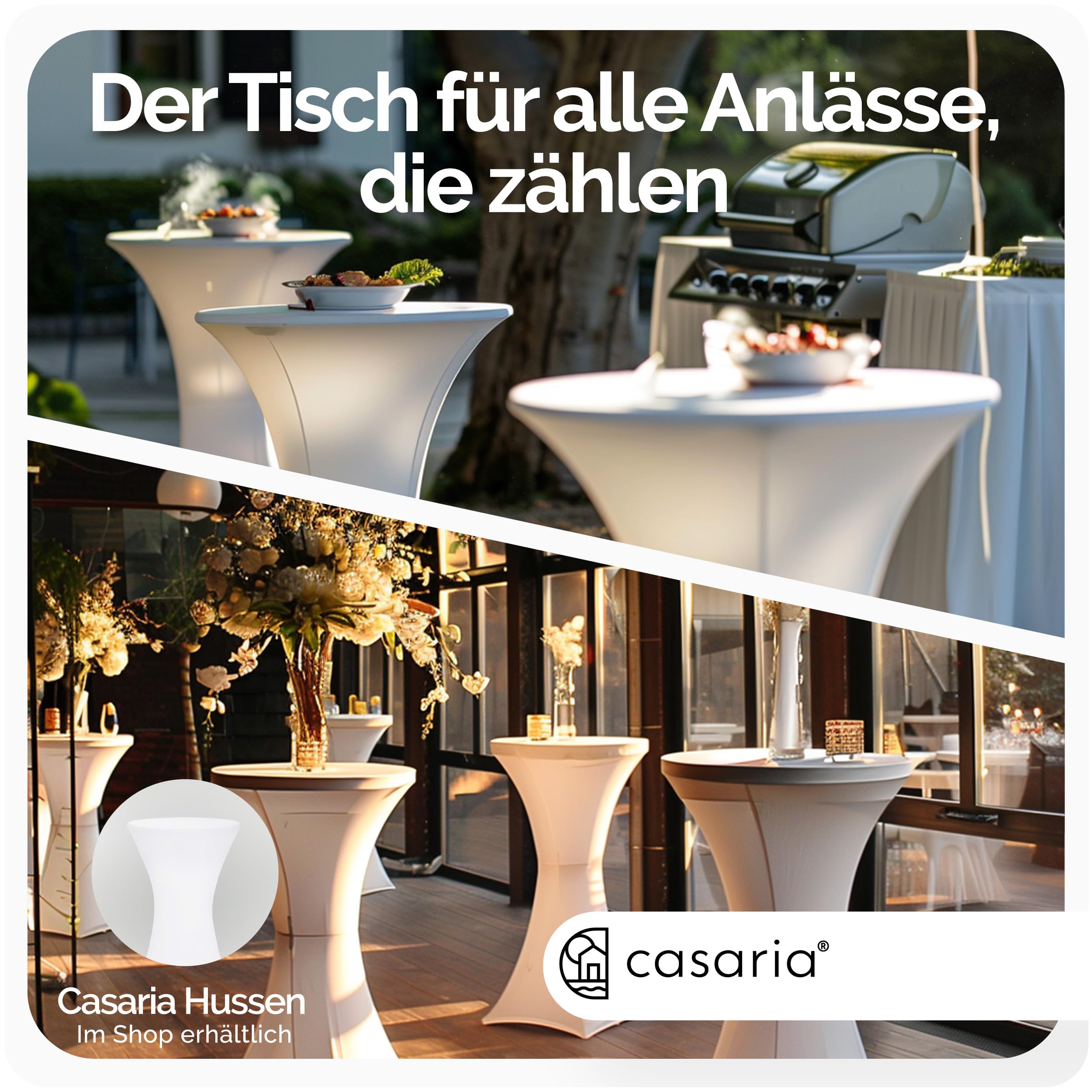 Casaria® Stehtisch 2er Set Klappbar Höhe 110cm Ø 60cm Marmor Optik Beistelltisch Klapptisch Bartisch Cocktail Party Rund Hochtisch Gartentisch weiß