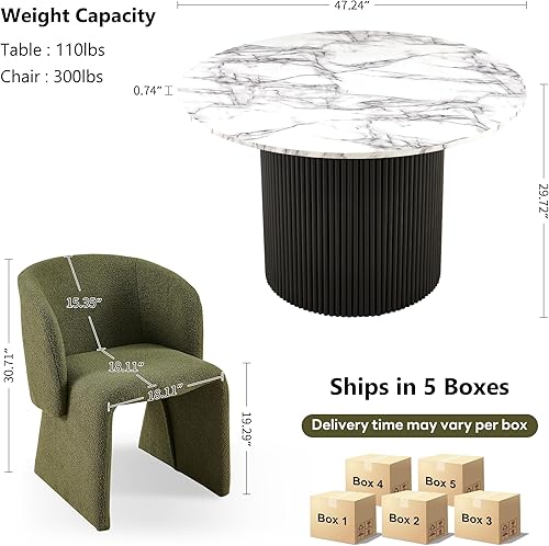 Miniatura 8 de NORDICANA Juego de mesa de comedor redonda de 5 piezas para 4, moderno juego de mesa y sillas de cocina de 47 pulgadas, juego de comedor con 4